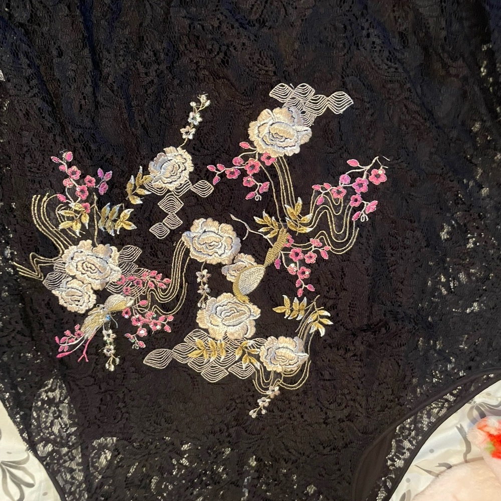 Jennifer Lopez Black Lace Top with Floral Accents